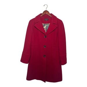 Investments Red 80% Wool Long Coat Floral Lined Button Front Womens 14